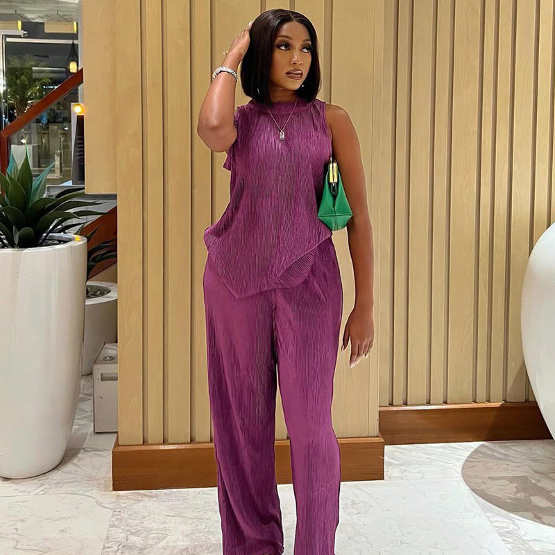 Sleeveless Top & Wide-Leg Trousers Set