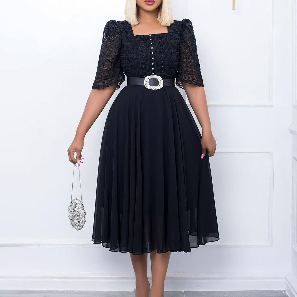 Fashion splicing chiffon beads celebrity dress