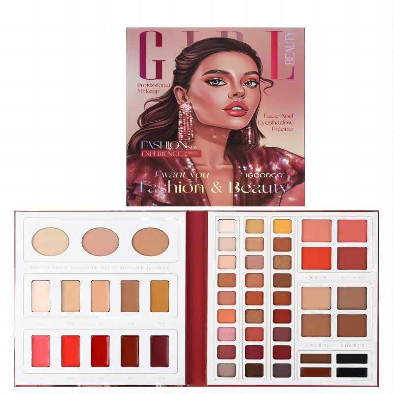 52-color multi-functional eye shadow palette, matte pearlescent blush, lipstick, concealer, all-in-one makeup