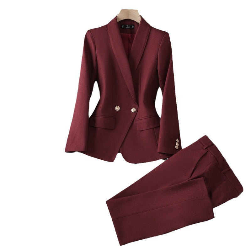 Women's Burgundy High-End Blazer Suit Set