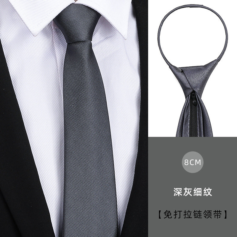 Tie men's formal wear business black glossy narrow zipper professional wedding groom korean zipper hand tie