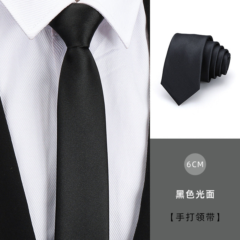 Tie men's formal wear business black glossy narrow zipper professional wedding groom korean zipper hand tie