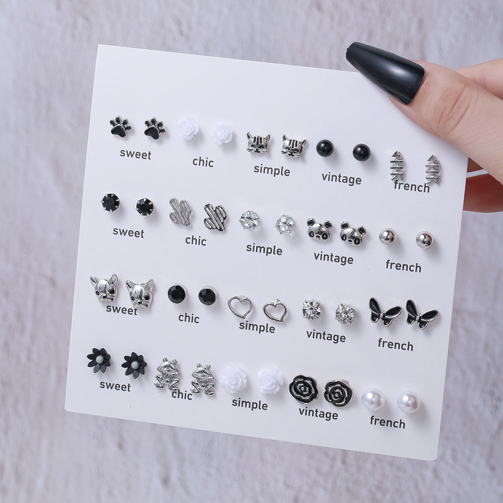 Mini Cute Colorful Diamond Animal Stud Earrings Set - Cartoon Butterfly, Flower, Cactus Designs