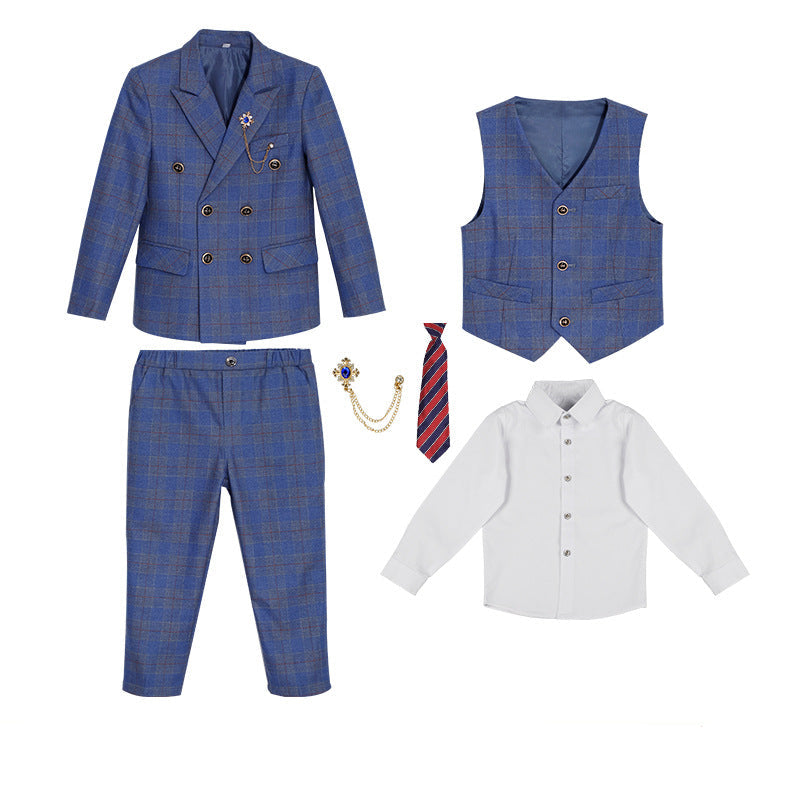 Boys' Formal Checkered Suit with Vest