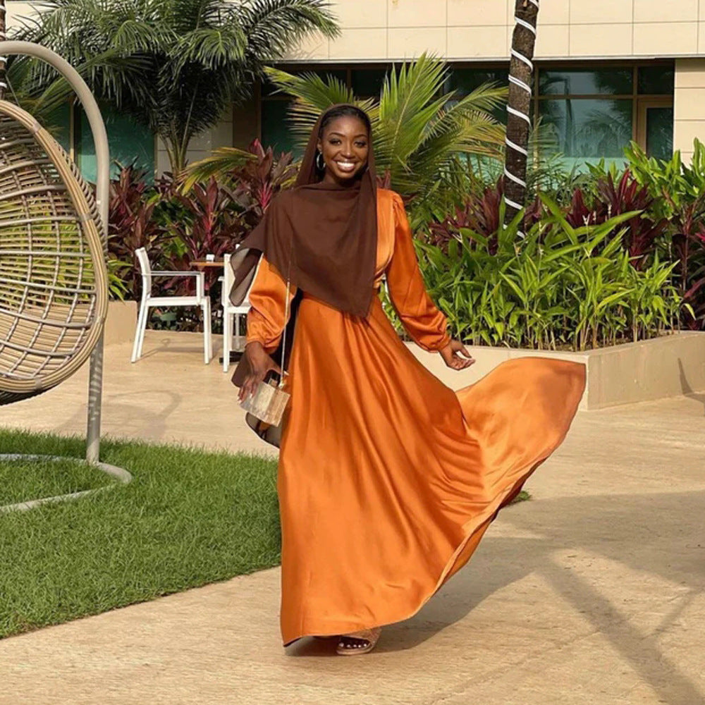 Muslim Hui Solid Color Robe and Ankle Dress abaya