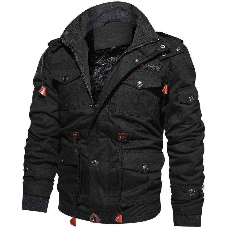 Men’s Autumn/Winter Fleece-Lined Army-Style Work Jacket