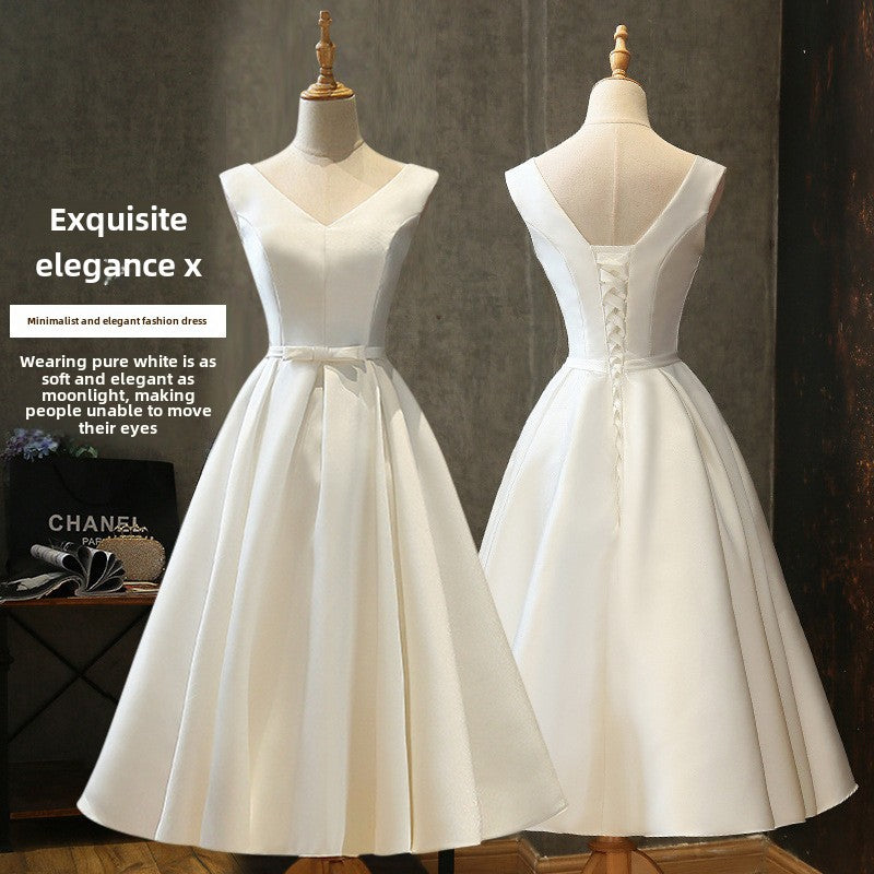Elegant White Satin Evening Dress