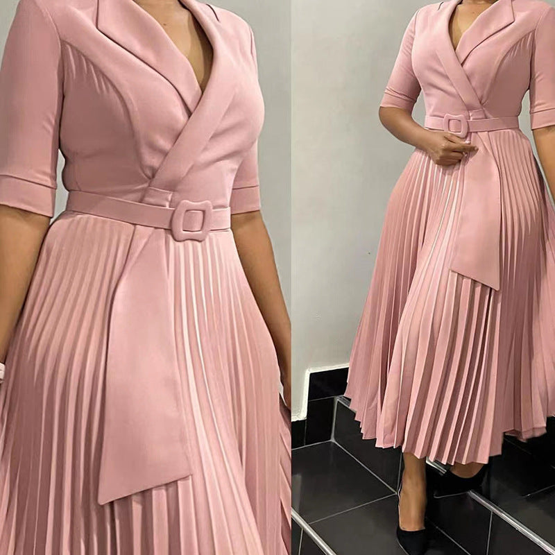 Fashion Suit Collar Press-Pleated Waist Plus Size Dress
