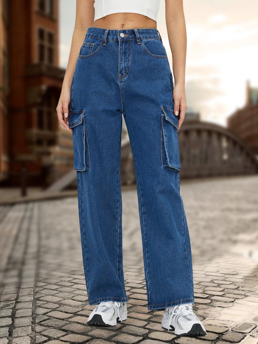Blue wash high waist straight pants