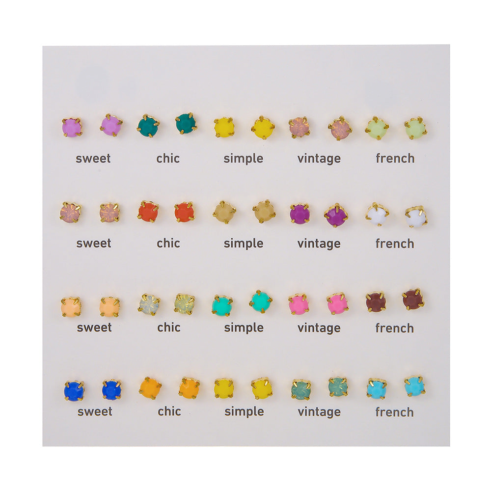 Mini Cute Colorful Diamond Animal Stud Earrings Set - Cartoon Butterfly, Flower, Cactus Designs