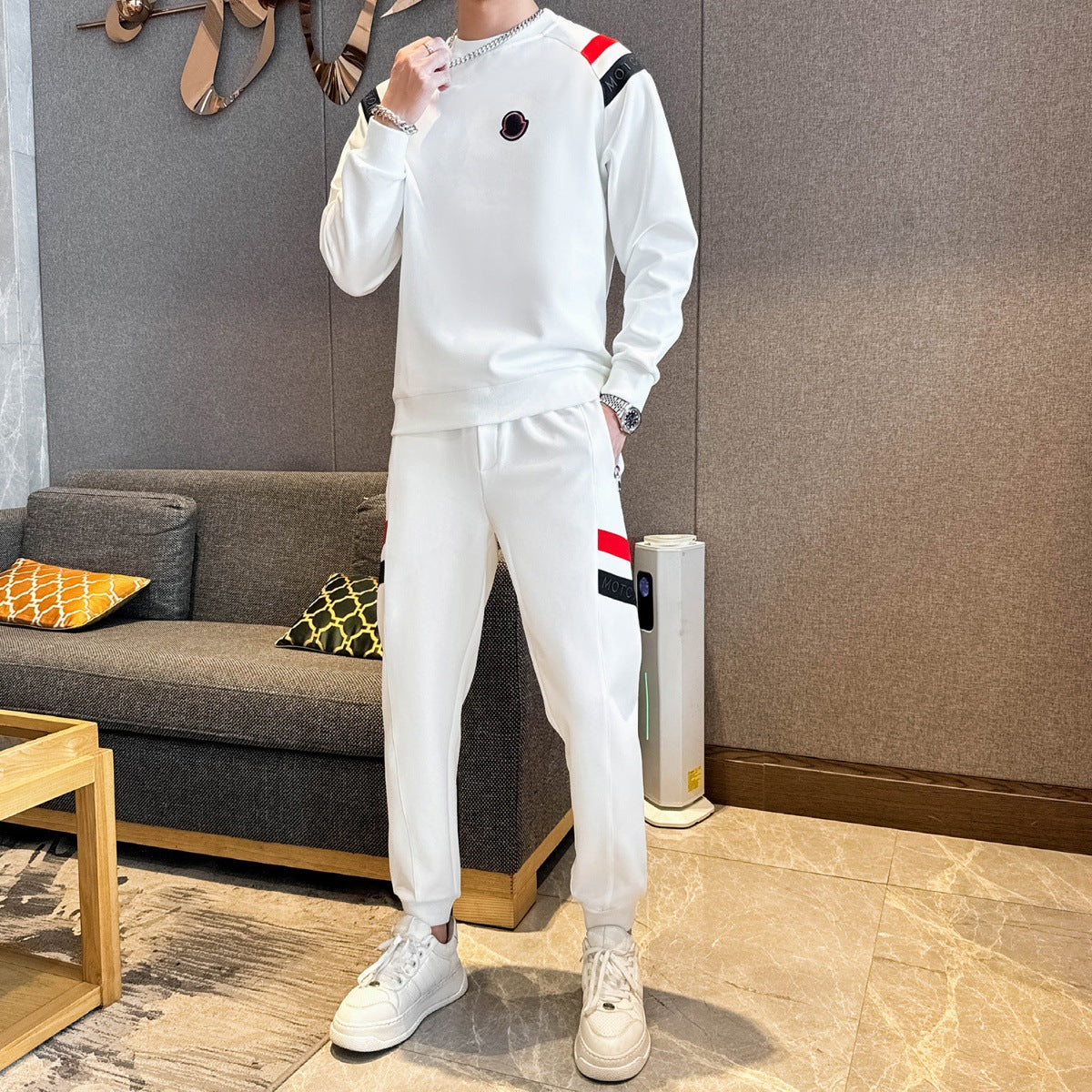 Men's Autumn/Winter Color-Block Sweatshirt & Jogger Set Trendy Style