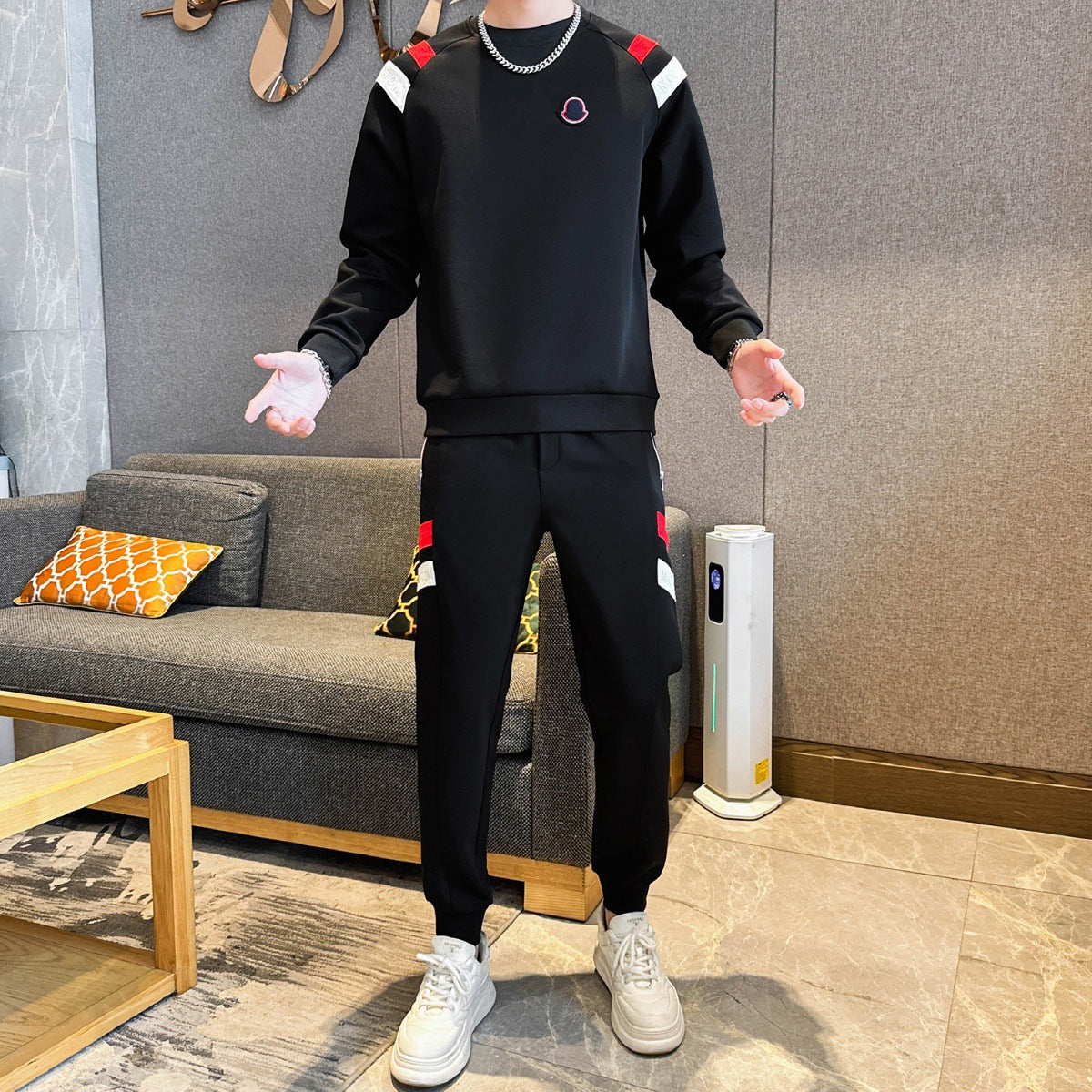 Men's Autumn/Winter Color-Block Sweatshirt & Jogger Set Trendy Style