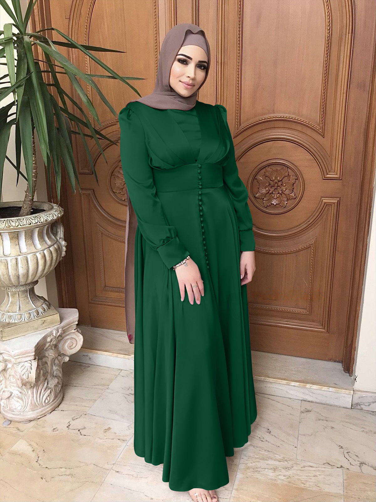 Feminine Tuck Beaded Dress, Elegant Satin Long Skirt