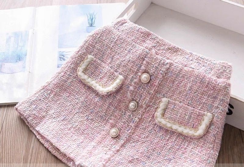 Embroidered Sweater & Tweed Skirt