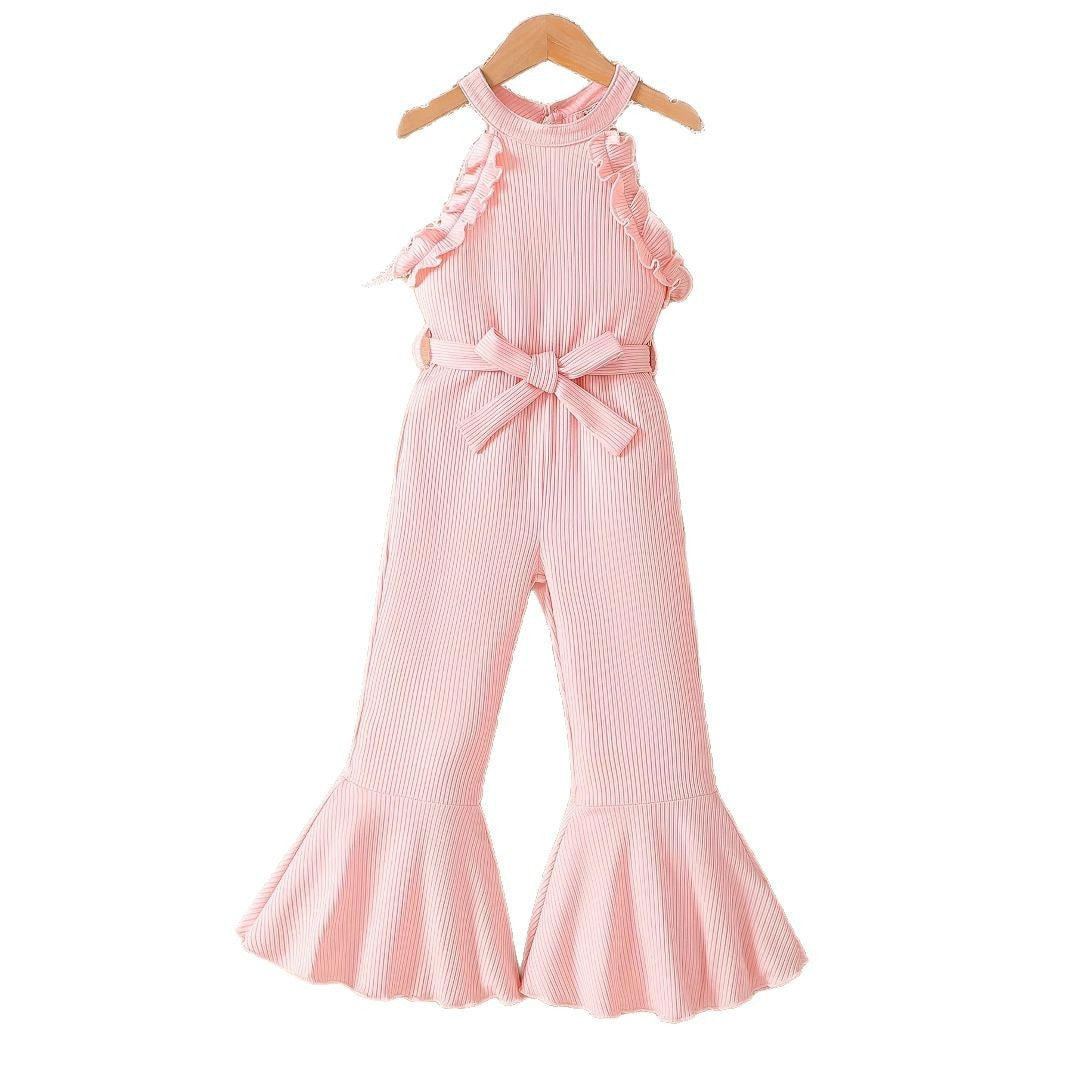 Girls' Pink Striped Jumpsuit