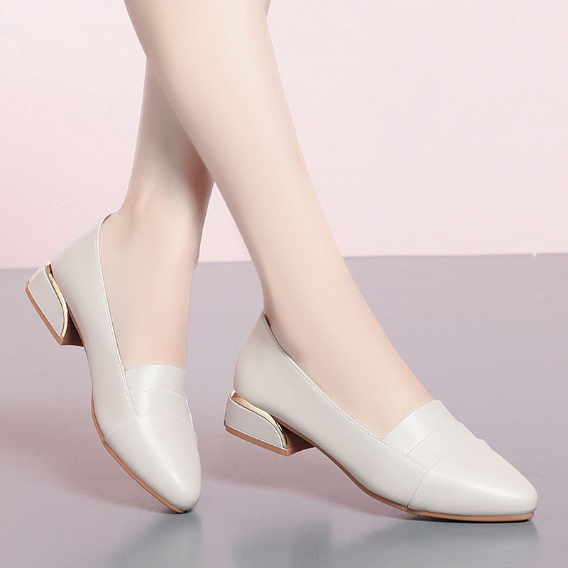 Casual Leather Work Shoes for Women Block Heel & Soft Sole