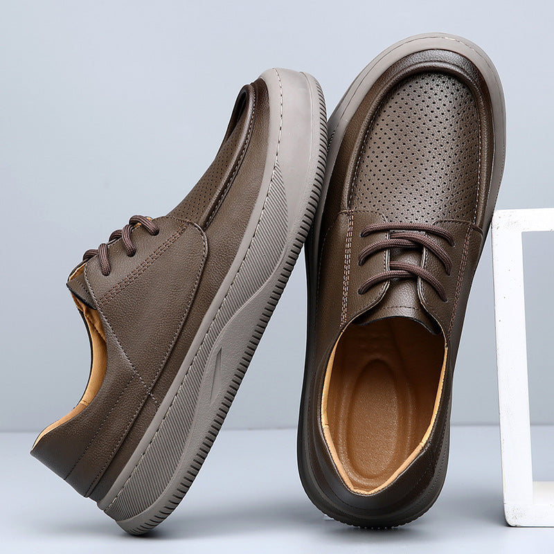 Men's Genuine Leather Breathable Thick Sole Casual Sneakers