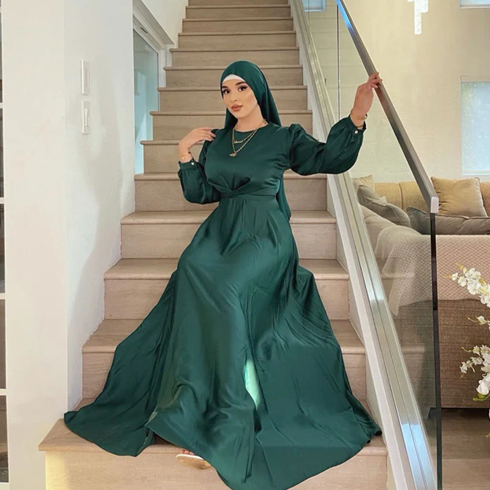 Muslim Hui Solid Color Robe and Ankle Dress abaya
