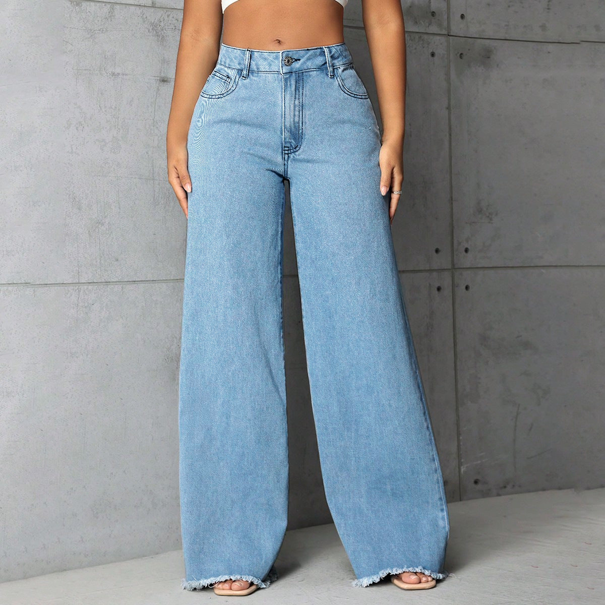 Women's Low Rise Straight Wide-Leg Jeans Trousers