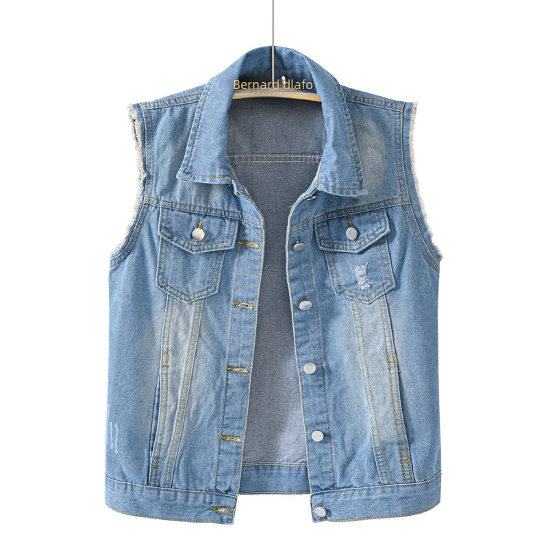 Multi-Color Ripped Denim Vest