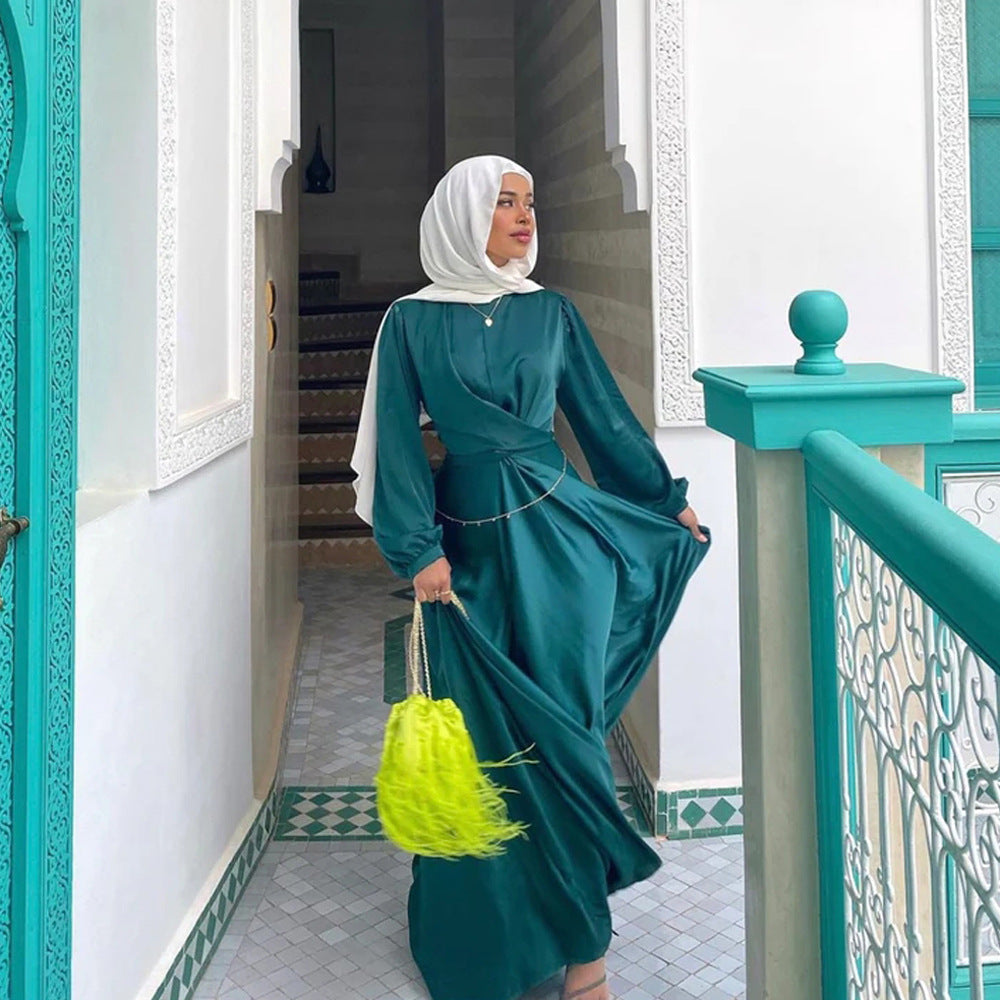Muslim Hui Solid Color Robe and Ankle Dress abaya