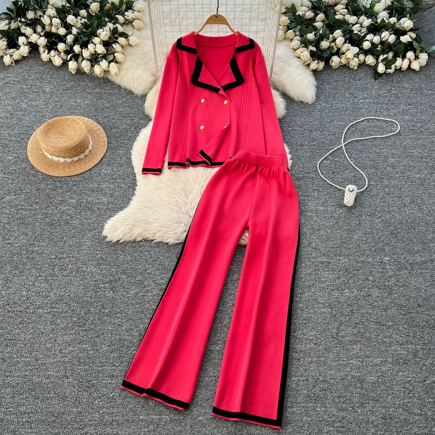 Chic Knitted Suit Collar Two-Piece Set