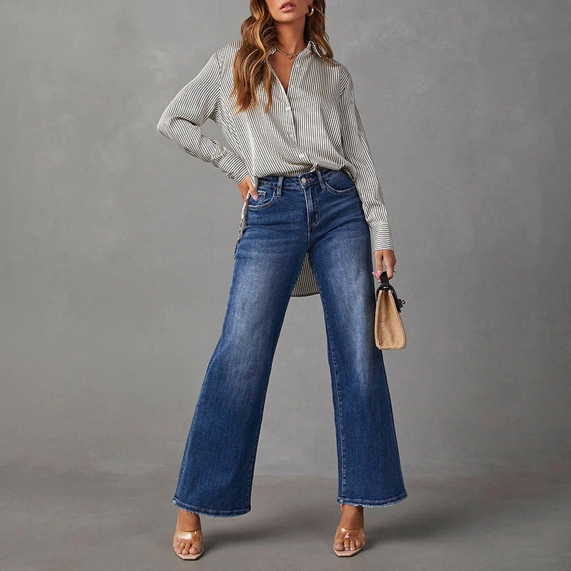 Straight high-stretch denim pants