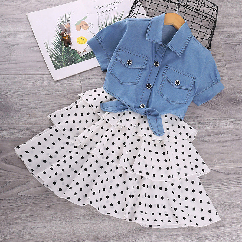 Girls' Denim Suspenders Dress Set