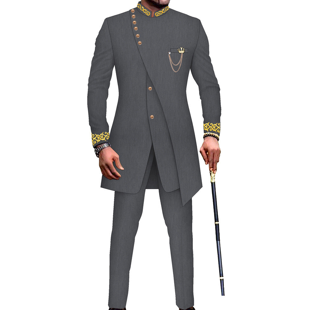 African Men's Slim Fit Two-Piece Retro Suit Midi Style (On Hand)
