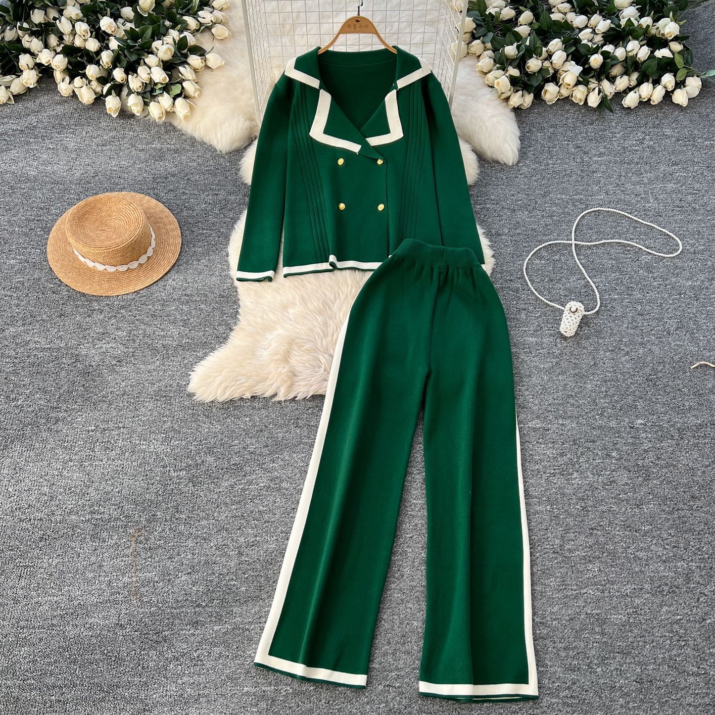 Chic Knitted Suit Collar Two-Piece Set