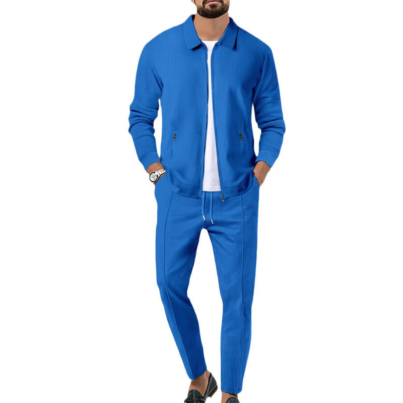 Men's Fall Waffle Knit Slim Cardigan Jacket Set