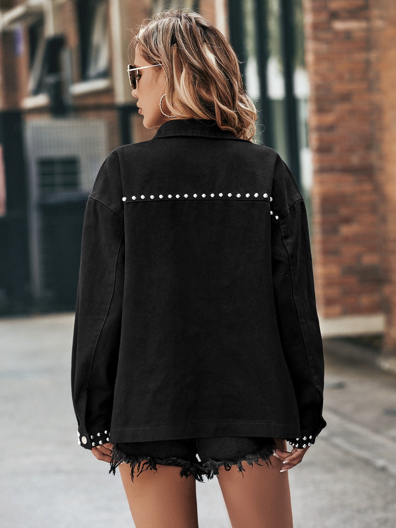 Women's Beaded Fashion Loose and Versatile Denim Jacket