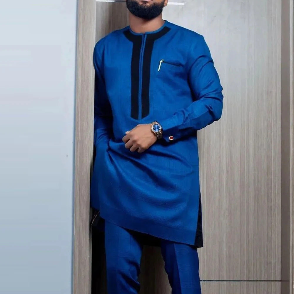 Men's 2-Piece African Ethnic Style Wedding Suit – Festive Solid Color Set