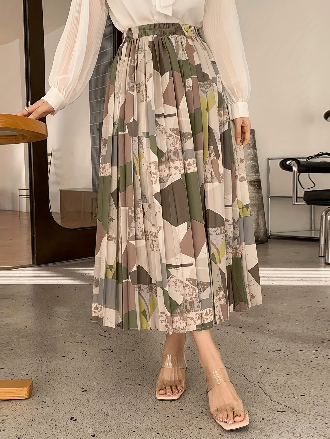 Retro Geometric A-Line Pleated Skirt for Spring/Summer