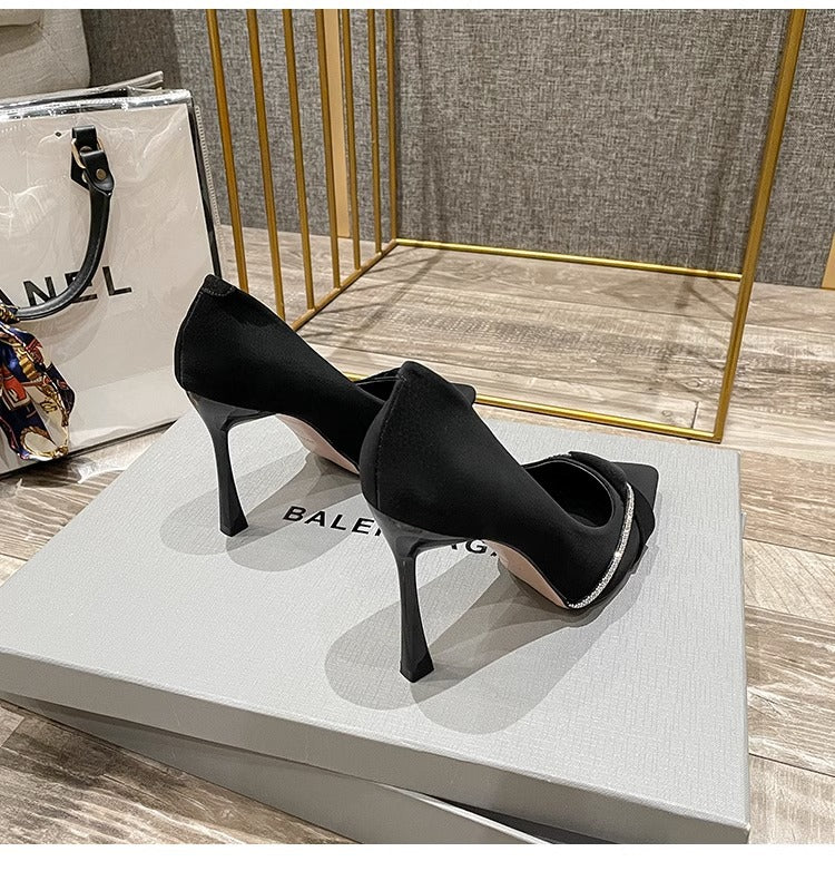 New Casual High Heels: Pointed Toe Stiletto Heels with Rhinestones
