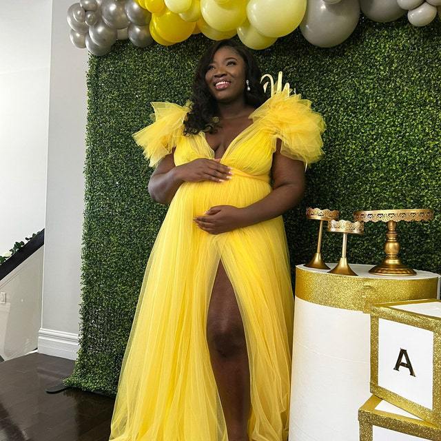 Floral Mesh Maternity Gown