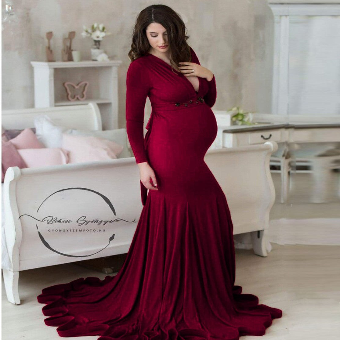 V-Neck Photography Maternity Dress