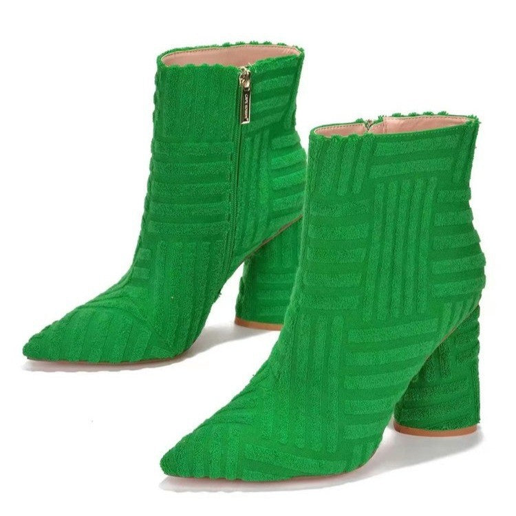 Sexy Block Heel Booties with Pointed Toe and Side Zipper: Autumn and Winter Women's Plus Size High Heel Fur Martin Boots