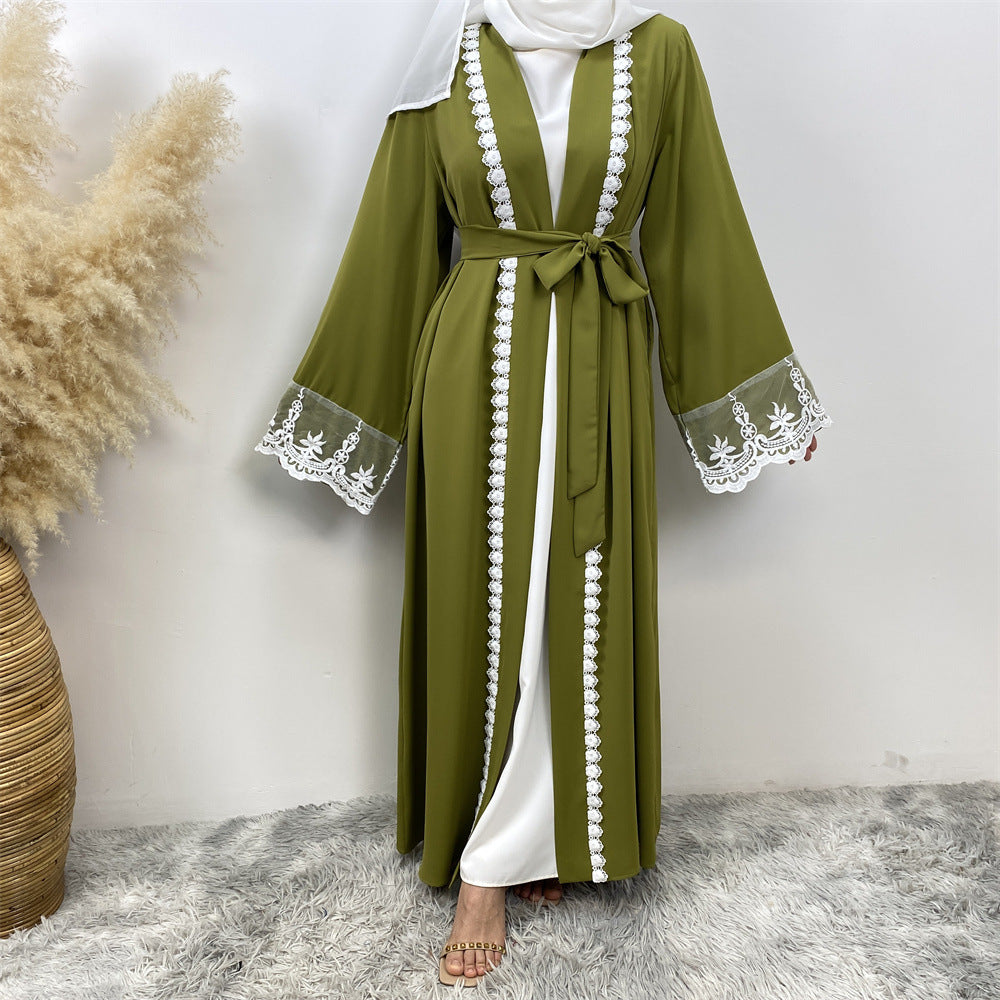 Embroidered Spliced Cardigan Abaya