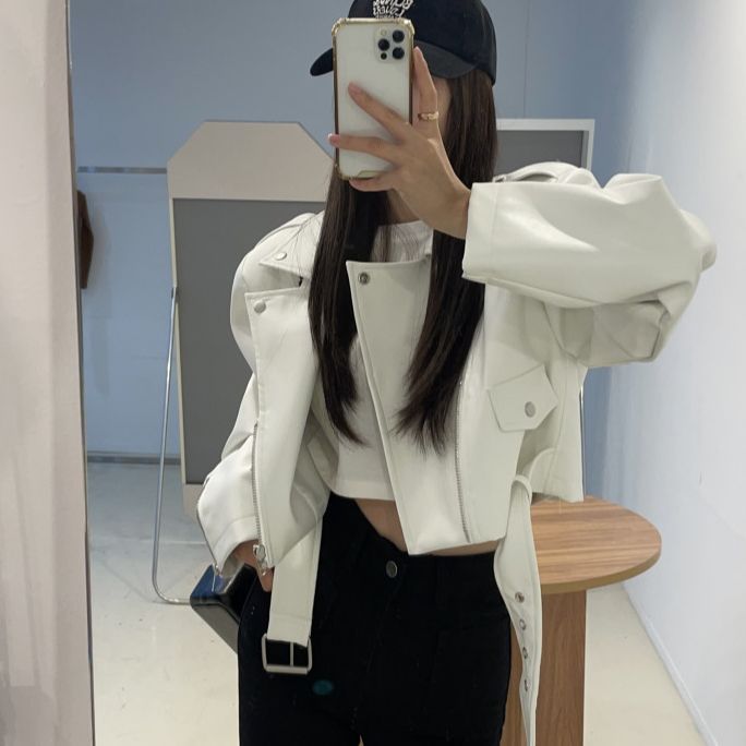Leather short women's jacket