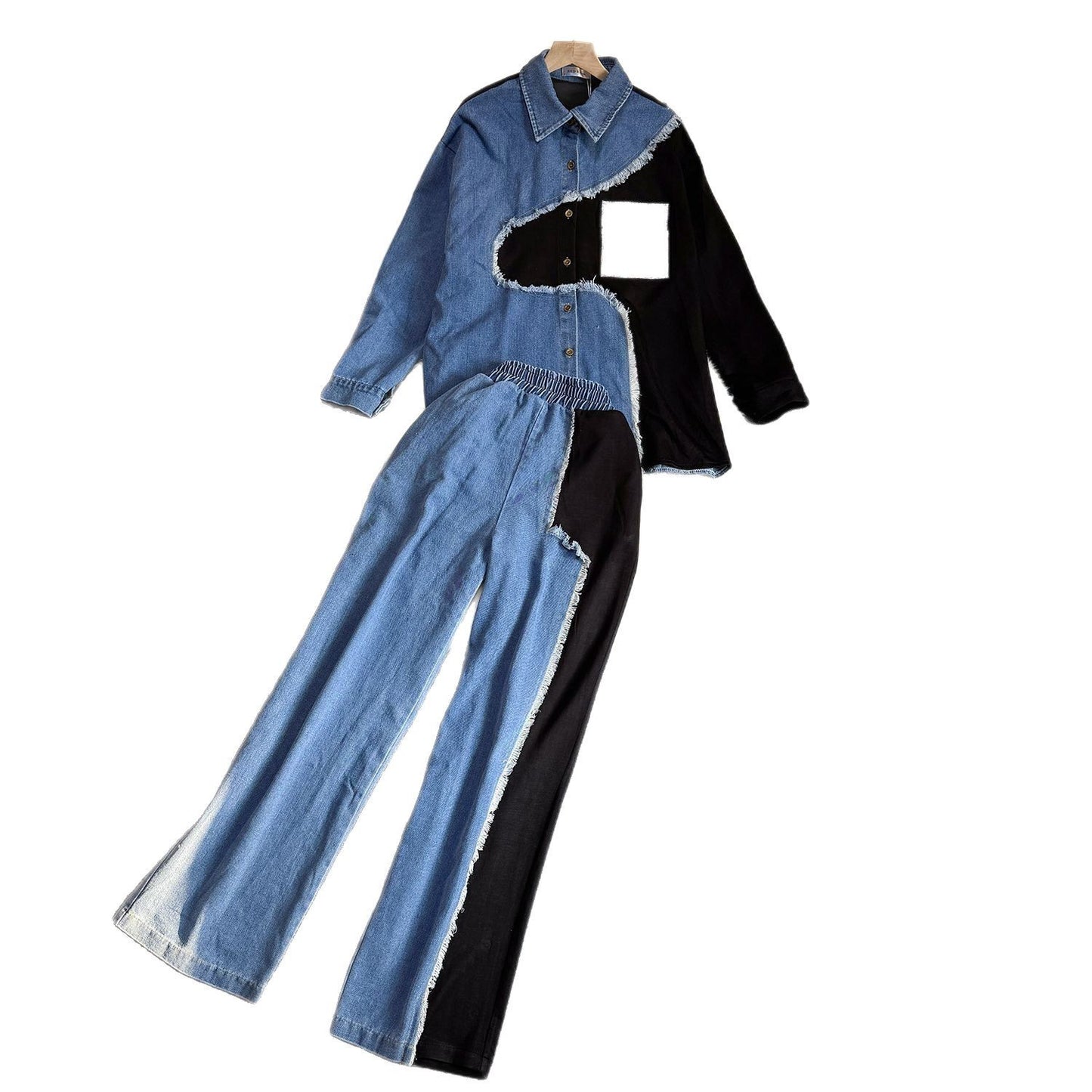 Retro Contrast-Stitch Denim Set