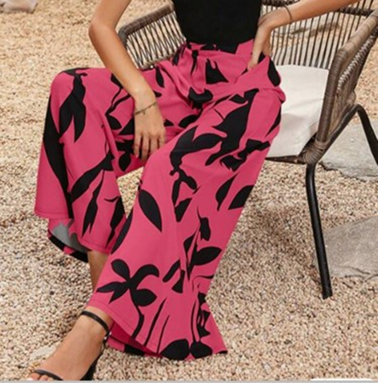 Summer Temperament Elasticated Waist Wide-leg High-waisted Thin Trousers