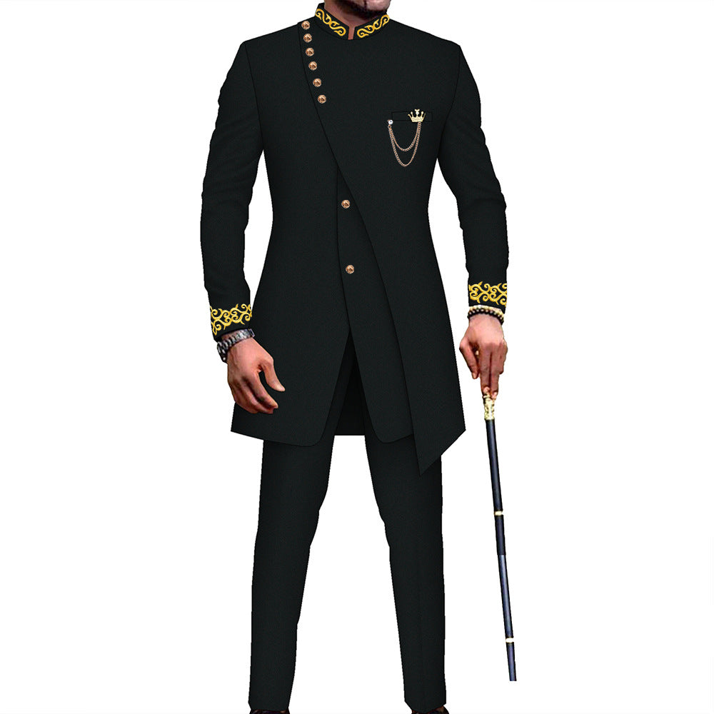 African Men's Slim Fit Two-Piece Retro Suit Midi Style (On Hand)