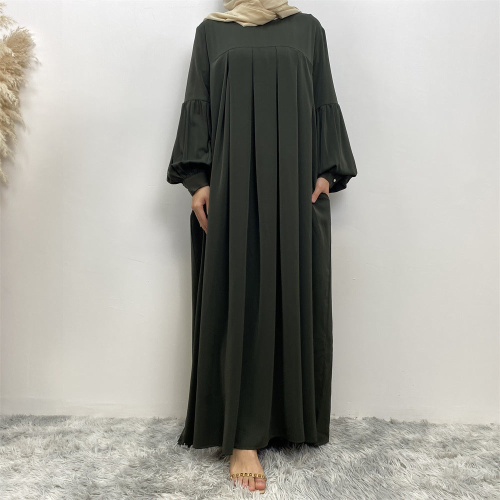 Modest Crew Neck Pleated Abaya Dress
