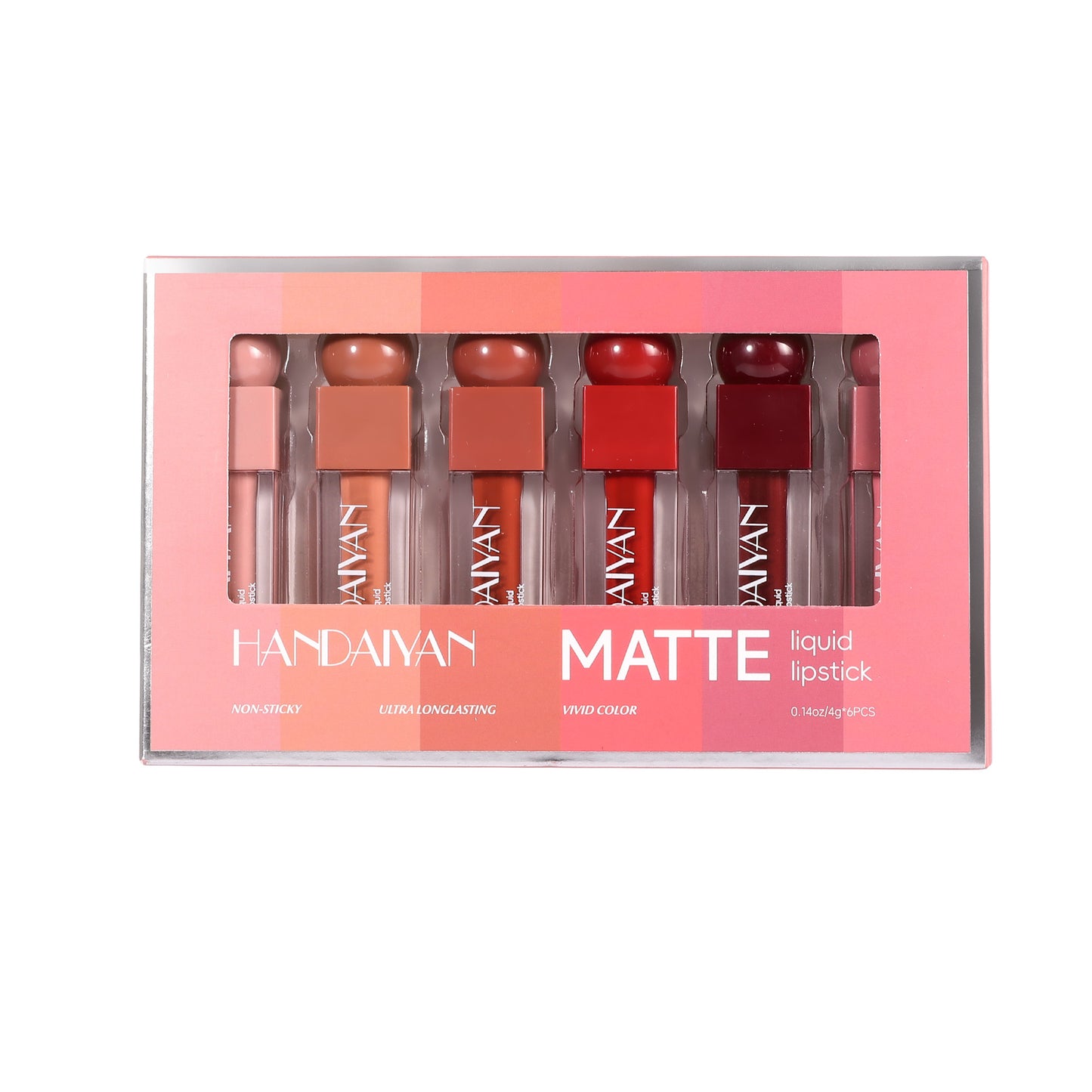 6-color square tube lip gloss set matte lipstick, lip gloss long-lasting waterproof non-stick cup handaiyan makeup
