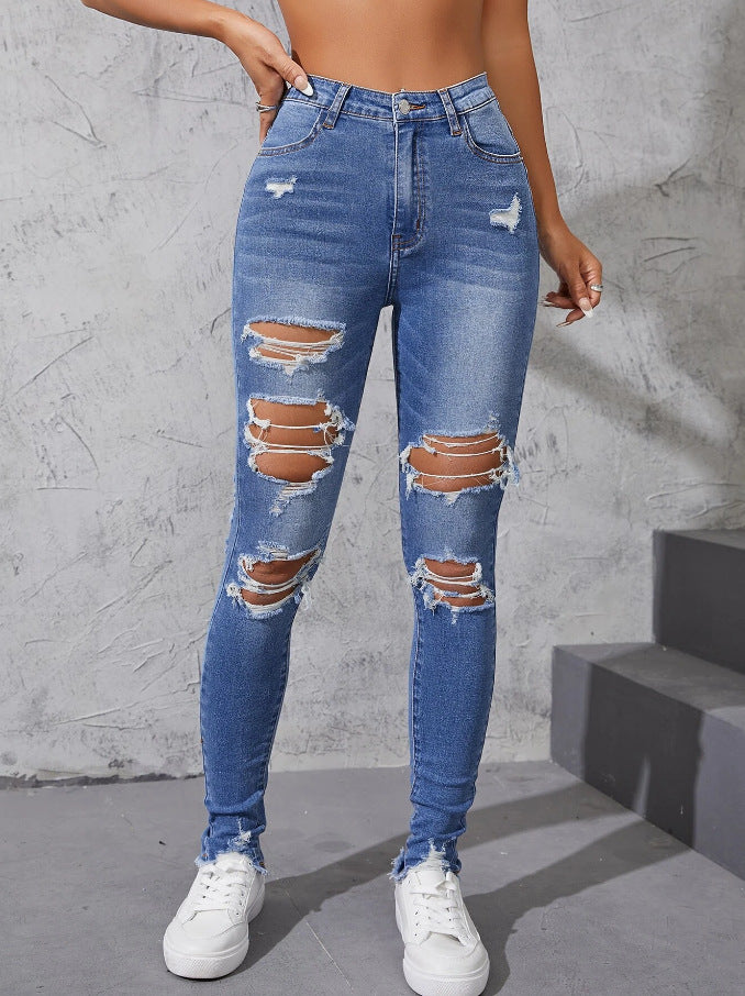 Ripped skinny, casual fashion, skinny trousers