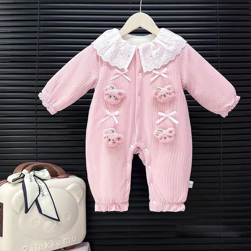 Pink Bear Thick Cotton Jumpsuit