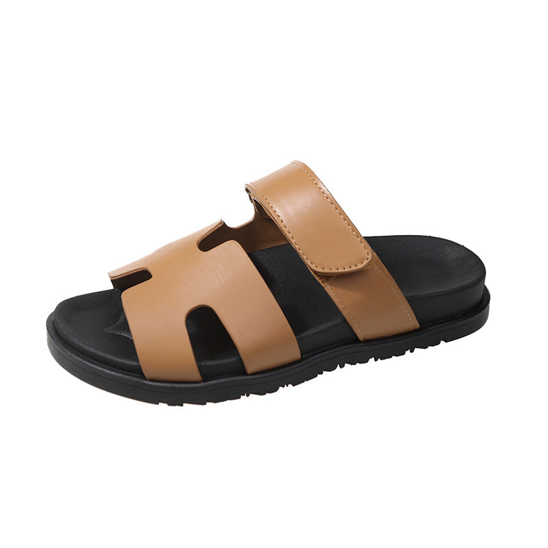Thick-Soled Color-Blocked Velcro Sandals