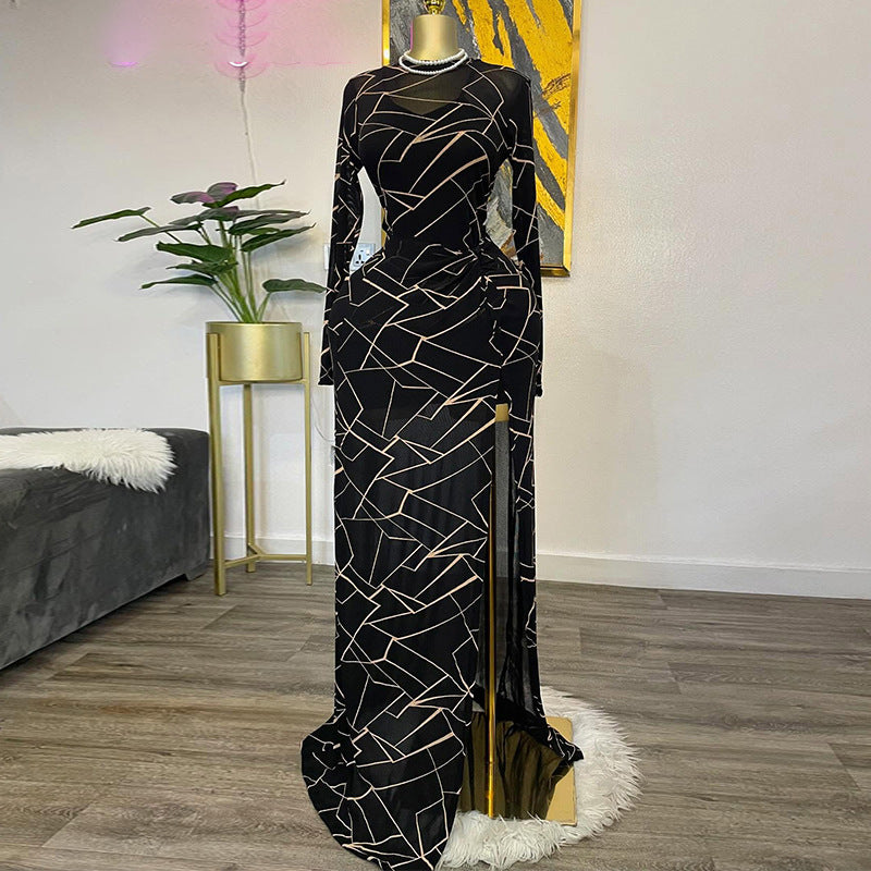 Sweet High-Waist Slit Dress