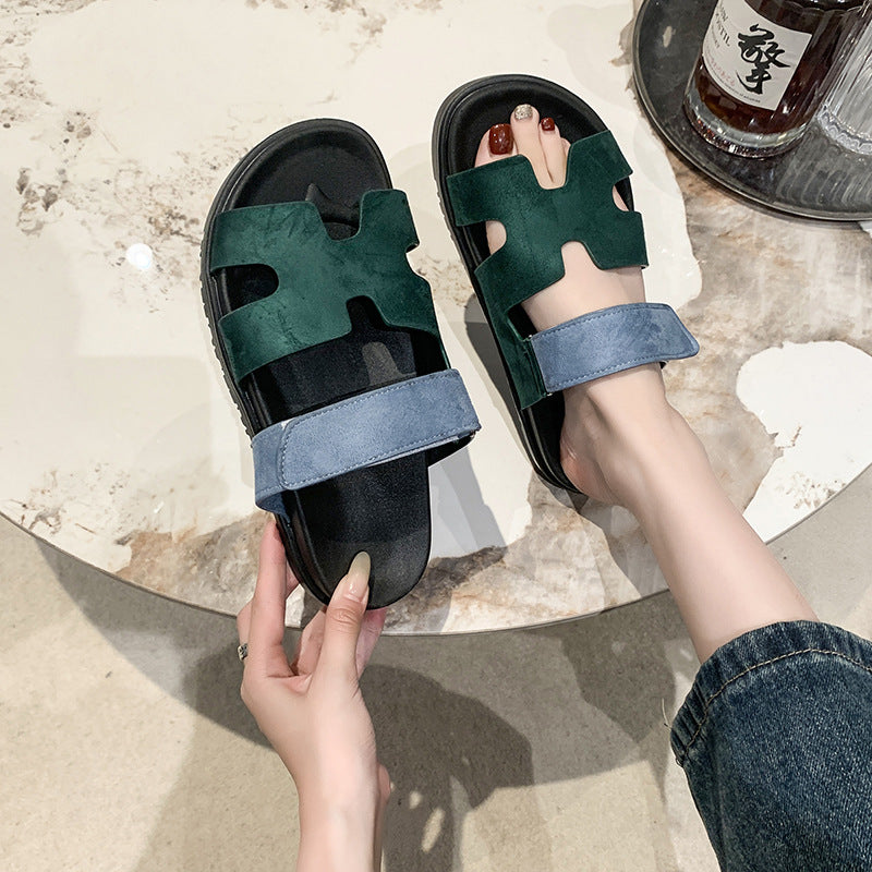 Thick-Soled Color-Blocked Velcro Sandals